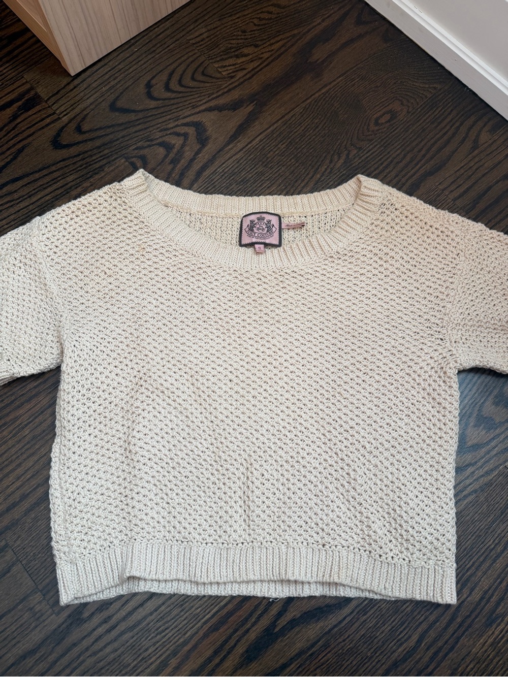 Juicy Couture Cream Open-Knit Crew Neck Sweater